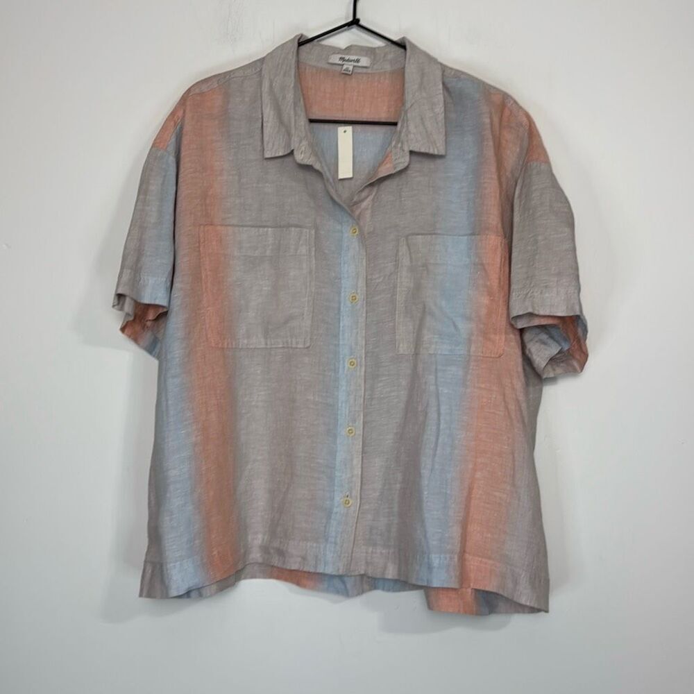Madewell Linen Beachside Shirt in Ombré Stripe XL NWT - Picture 3 of 8